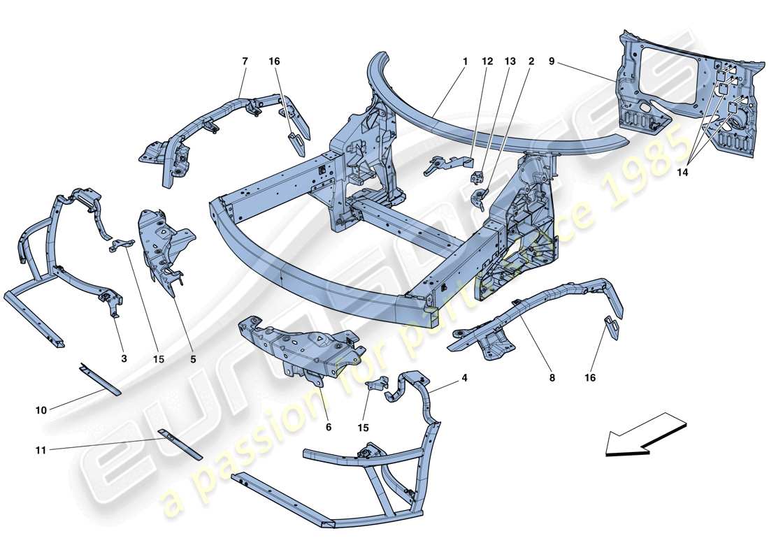 ferrari 458 speciale (europe) chassis - complete front structure and panels parts diagram