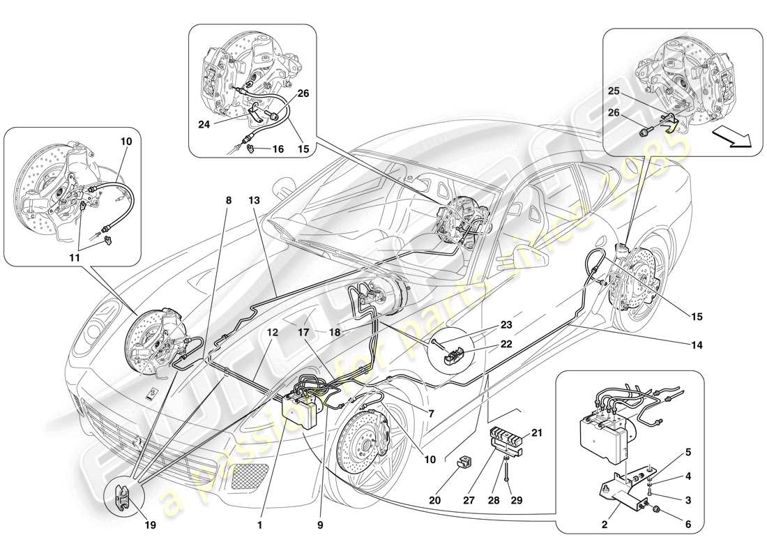 ferrari 599 gtb fiorano (rhd) brake system part diagram