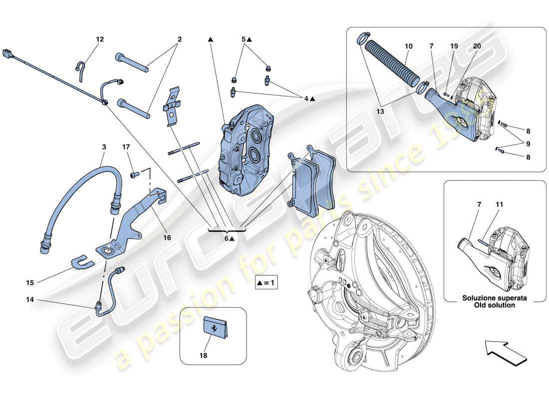 ferrari f12 berlinetta (rhd) rear brake callipers parts diagram