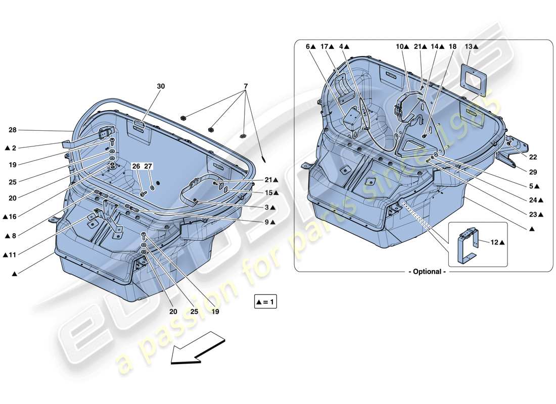 ferrari 458 speciale aperta (rhd) front compartment trim parts diagram