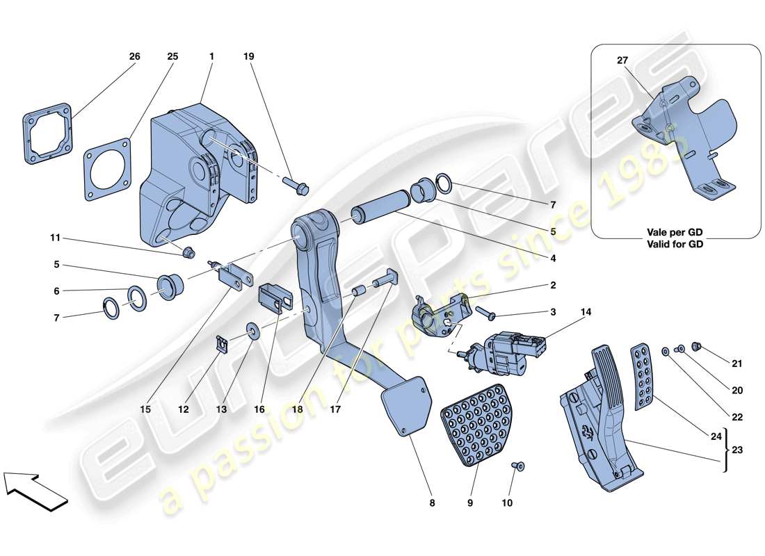 ferrari gtc4 lusso t (europe) complete pedal board assembly parts diagram