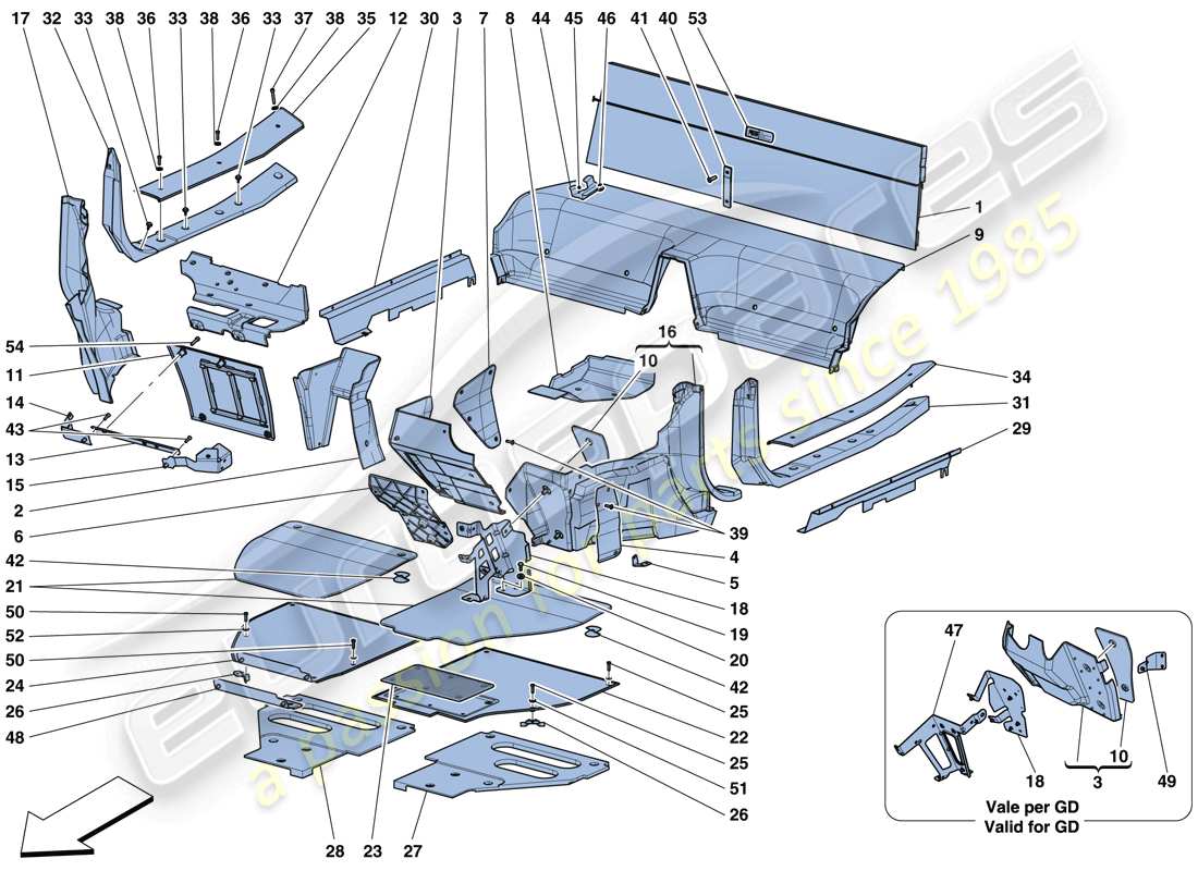 ferrari 458 speciale aperta (rhd) passenger compartment mats parts diagram