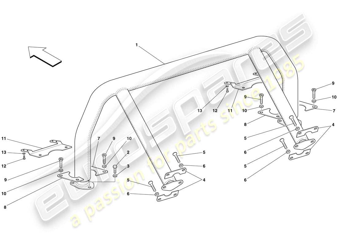 ferrari 599 gtb fiorano (rhd) rollbar part diagram