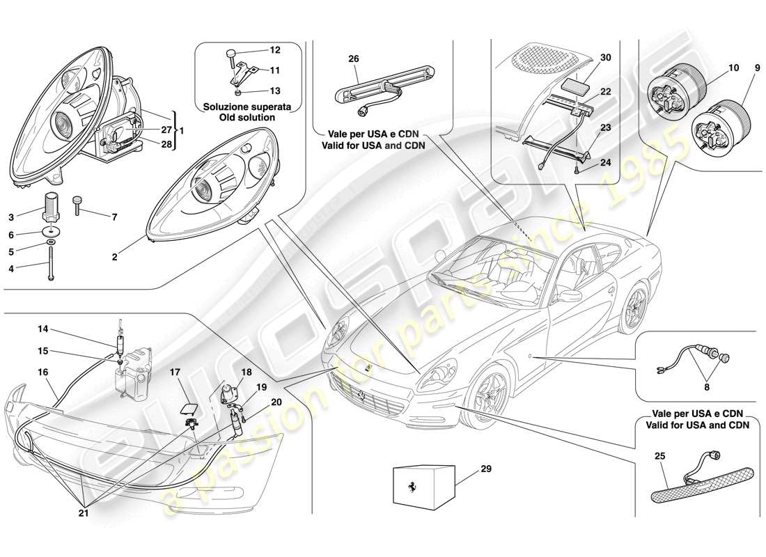 ferrari 612 sessanta (europe) headlights and taillights parts diagram