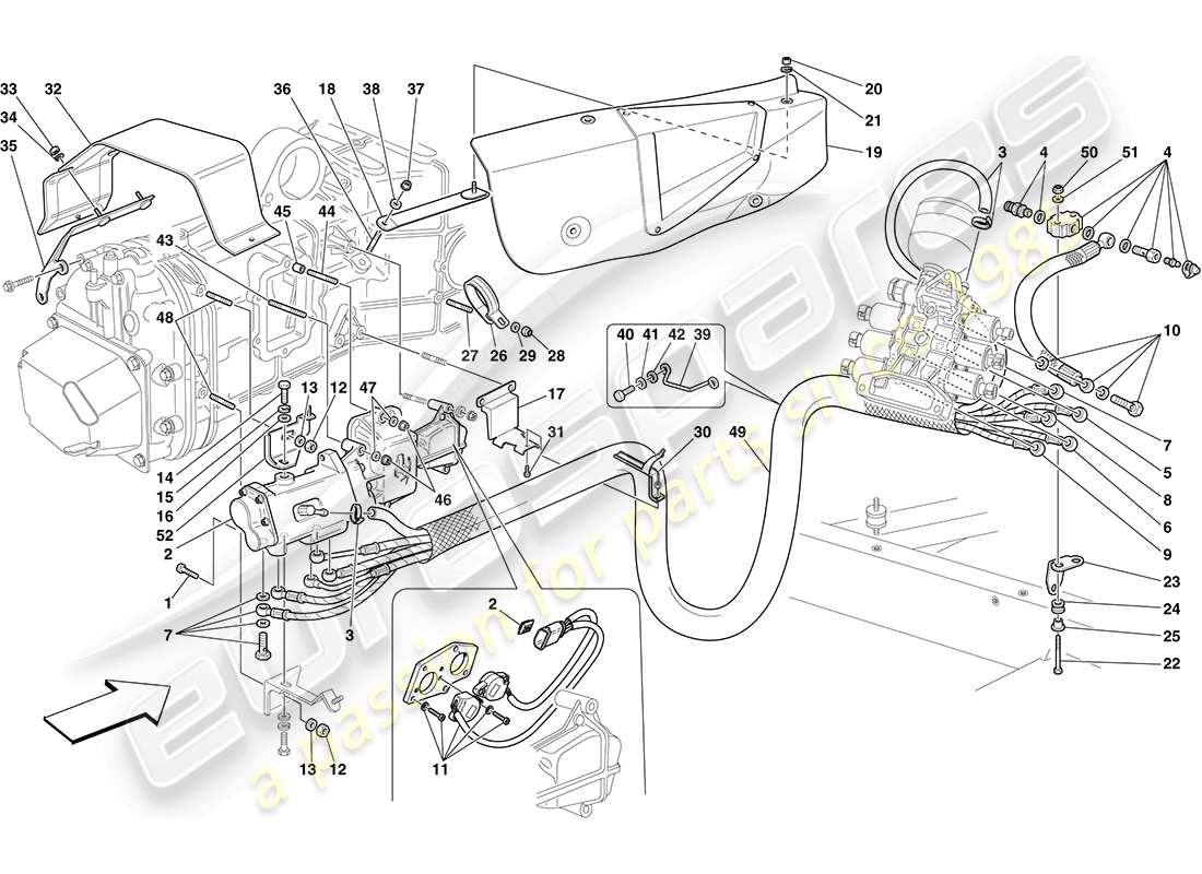 ferrari f430 coupe (europe) f1 gearbox and clutch hydraulic control parts diagram