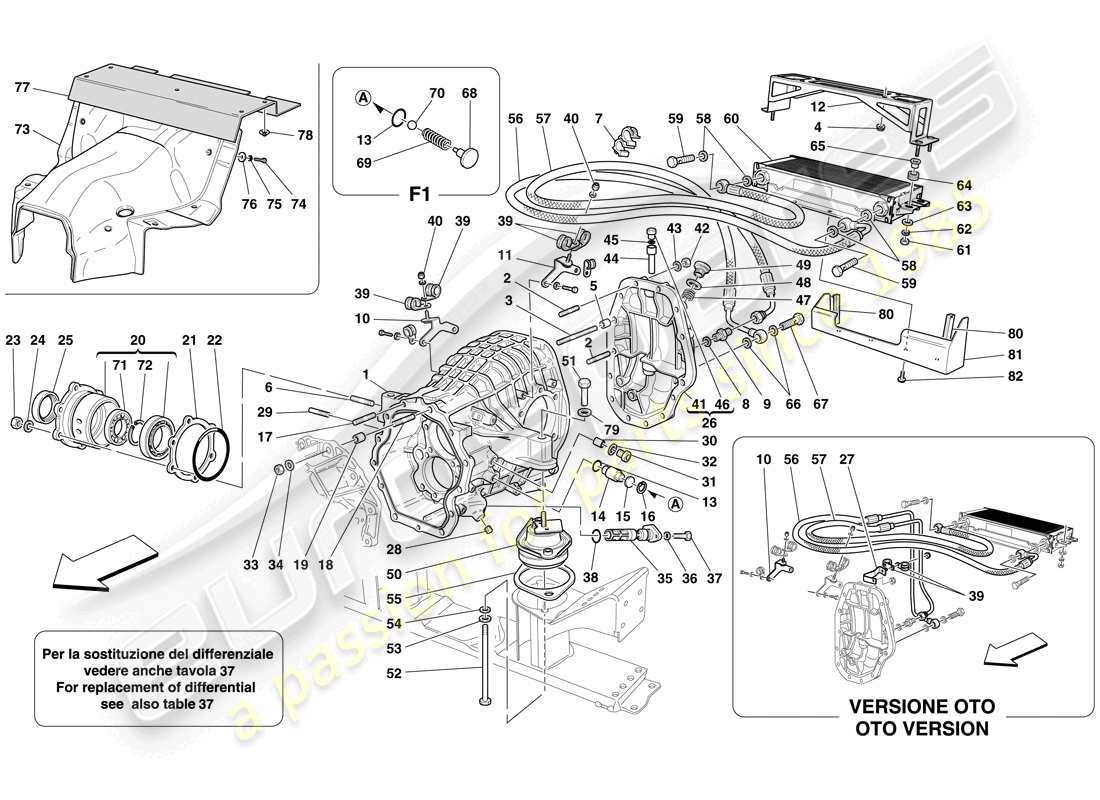 ferrari 612 scaglietti (europe) differential case and gearbox cooling radiator parts diagram