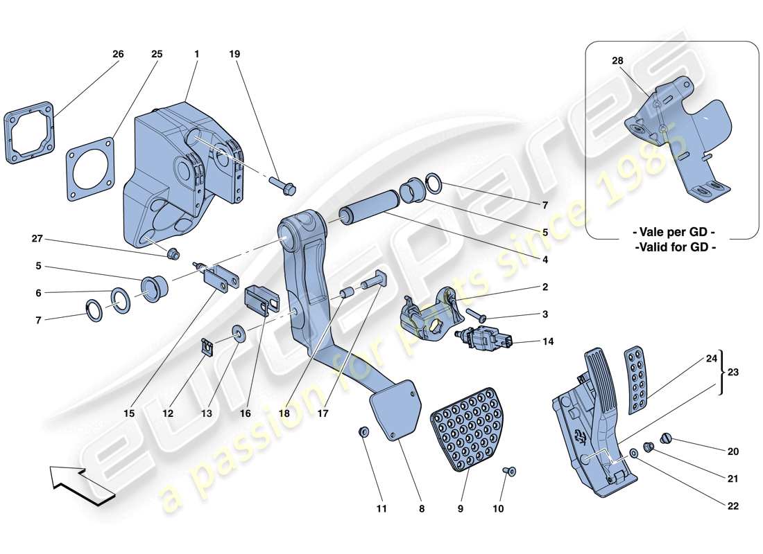 ferrari f12 tdf (europe) complete pedal board assembly parts diagram