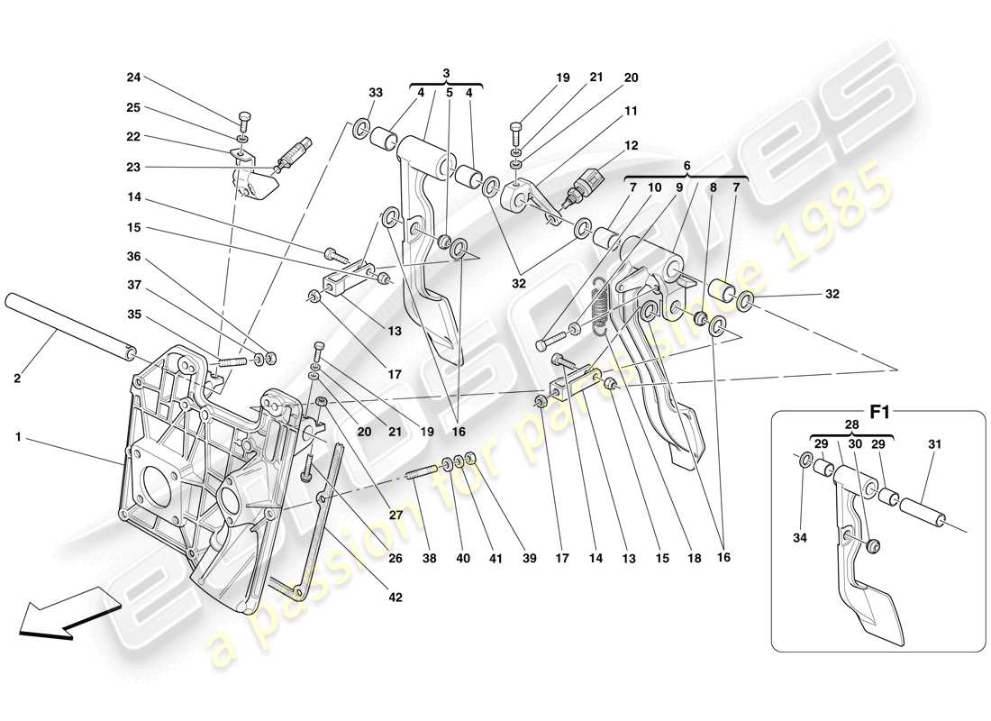 ferrari f430 spider (rhd) pedal board parts diagram