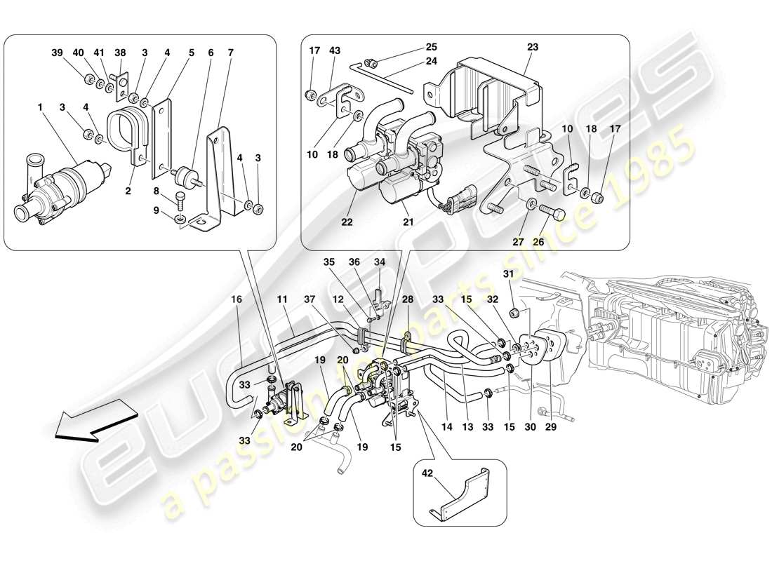 ferrari 599 gto (europe) ac system - water pipes parts diagram