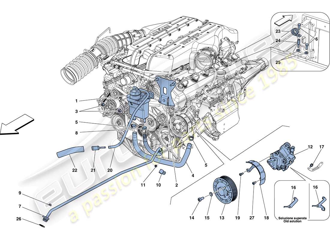 ferrari ff (rhd) power steering pump and reservoir parts diagram