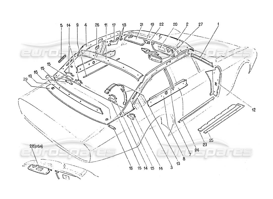 ferrari 365 gt 2+2 (coachwork) inner trim & accessories parts diagram