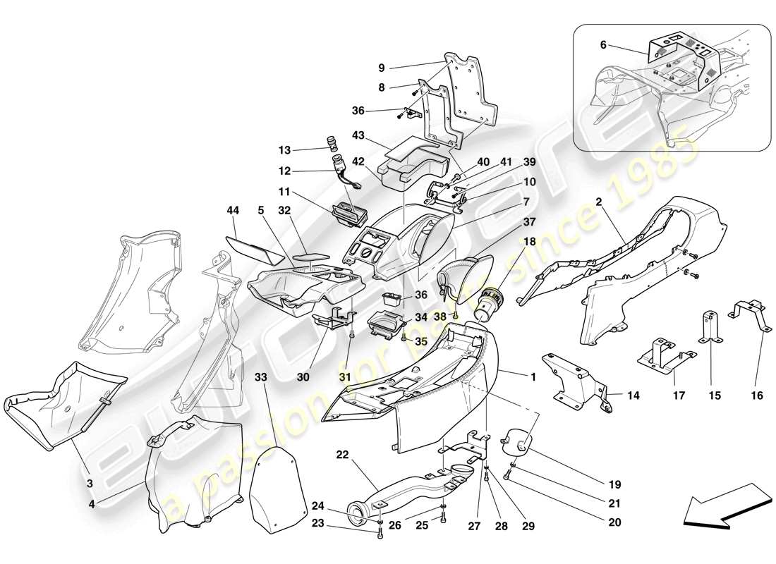 ferrari 612 sessanta (europe) tunnel - substructure and accessories parts diagram