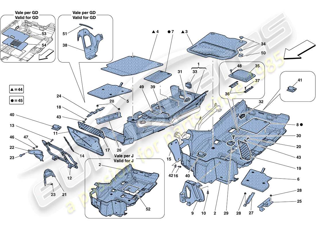 ferrari ff (rhd) passenger compartment mats parts diagram