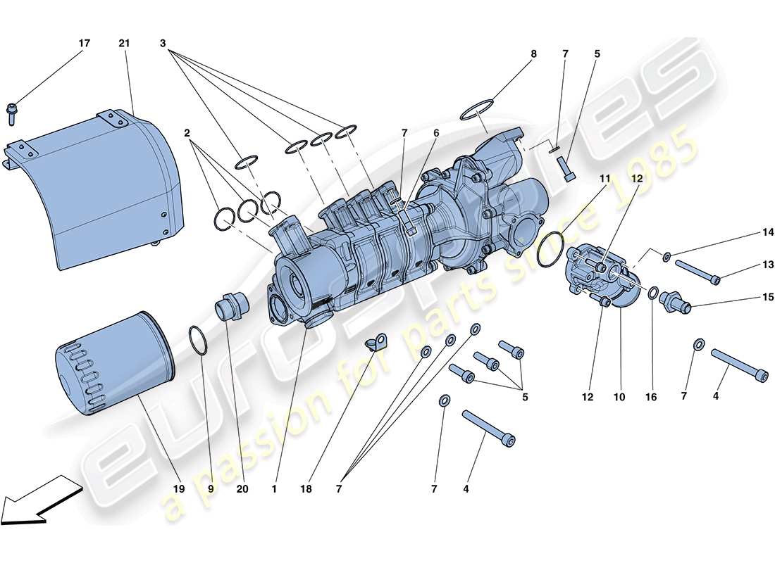 ferrari ff (rhd) cooling - water / oil pump part diagram