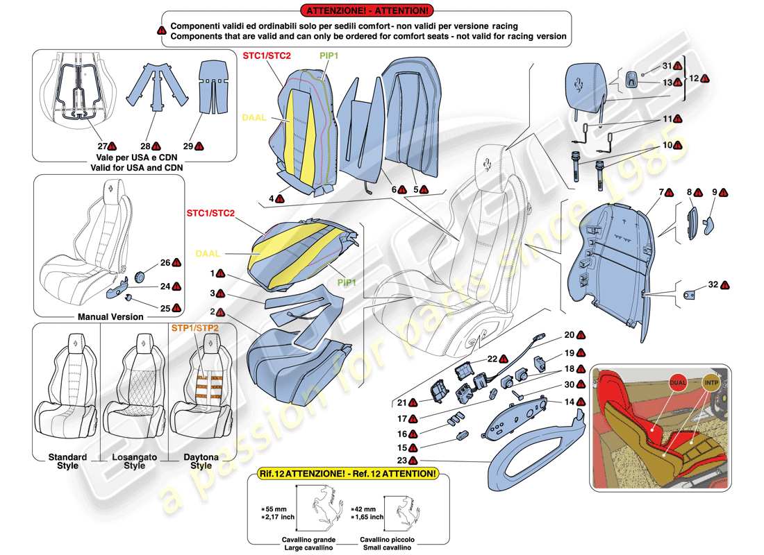 ferrari 458 italia (europe) seats - upholstery and accessories part diagram