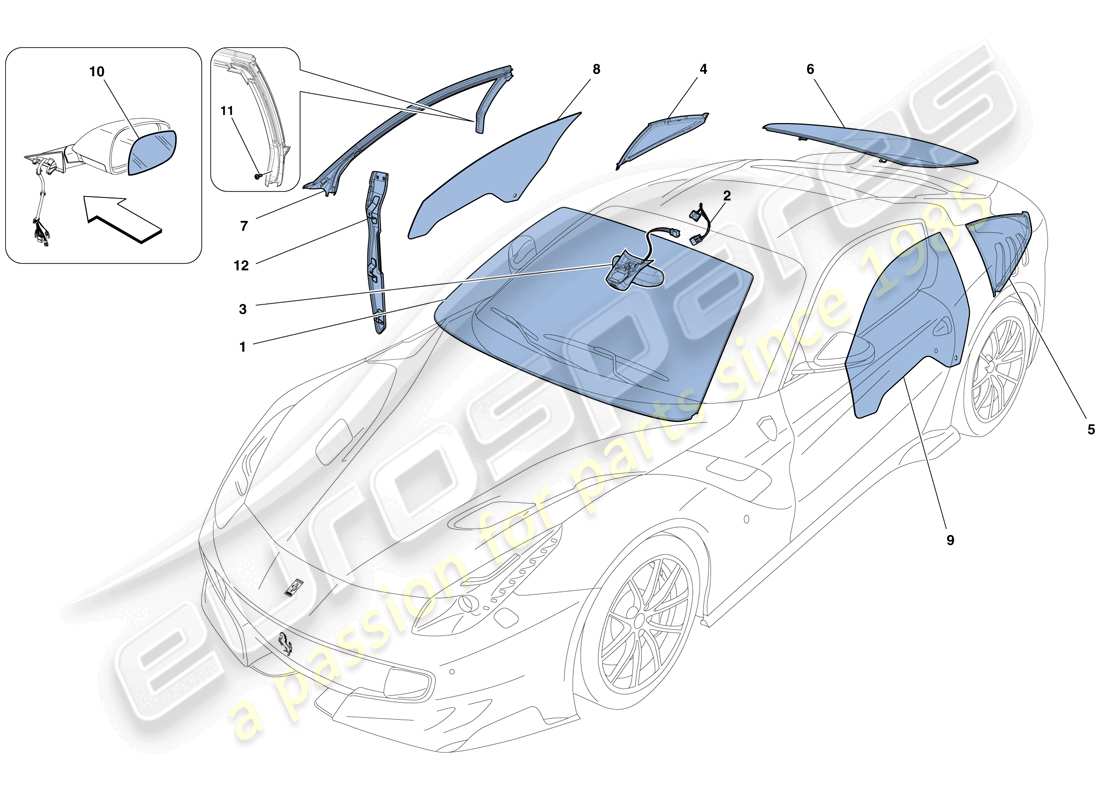 ferrari f12 tdf (europe) screens, windows and seals parts diagram