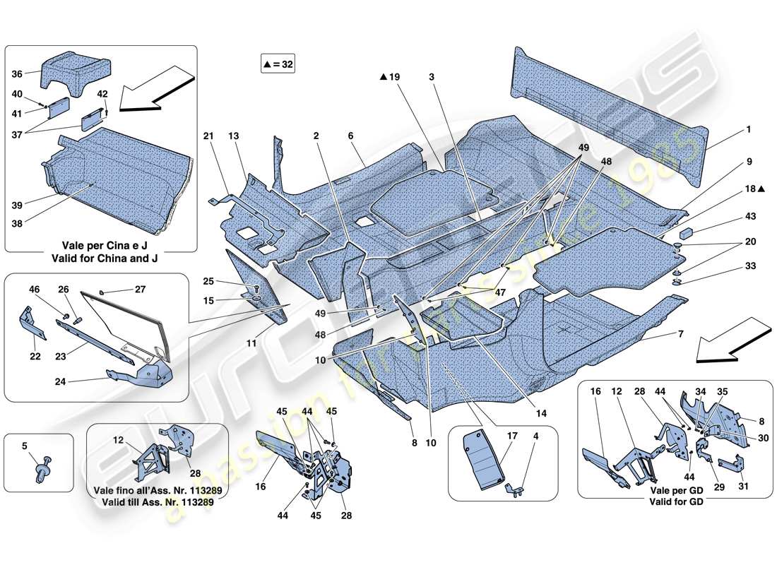 ferrari 458 spider (europe) passenger compartment mats parts diagram