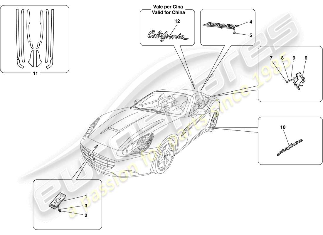 ferrari california (europe) shields, trim and covers part diagram