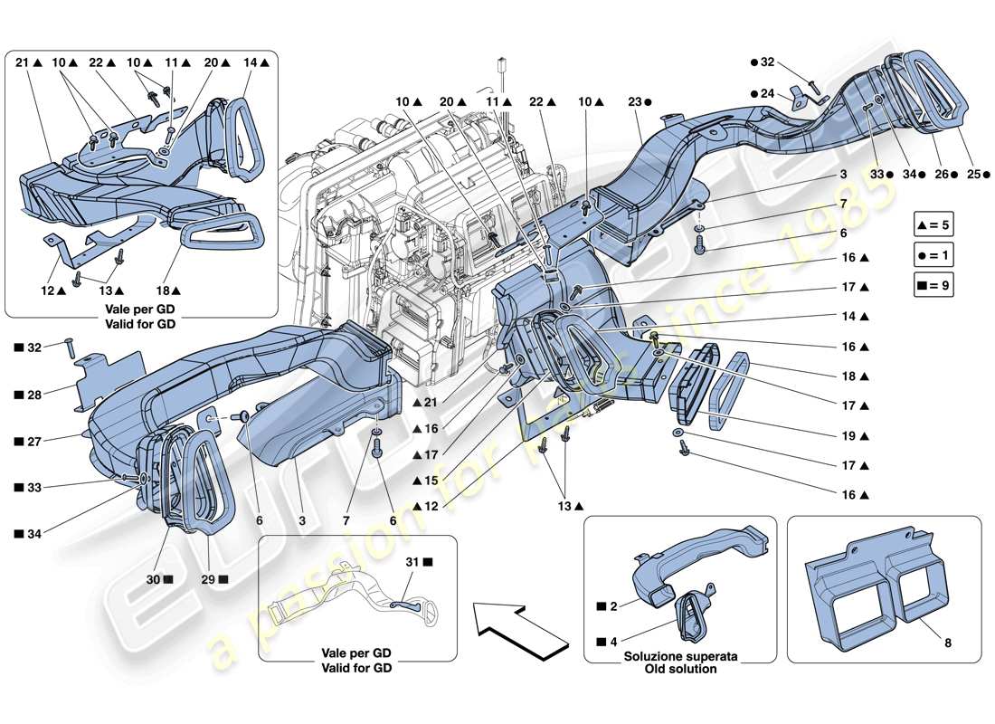 ferrari 458 italia (usa) dashboard air ducts parts diagram