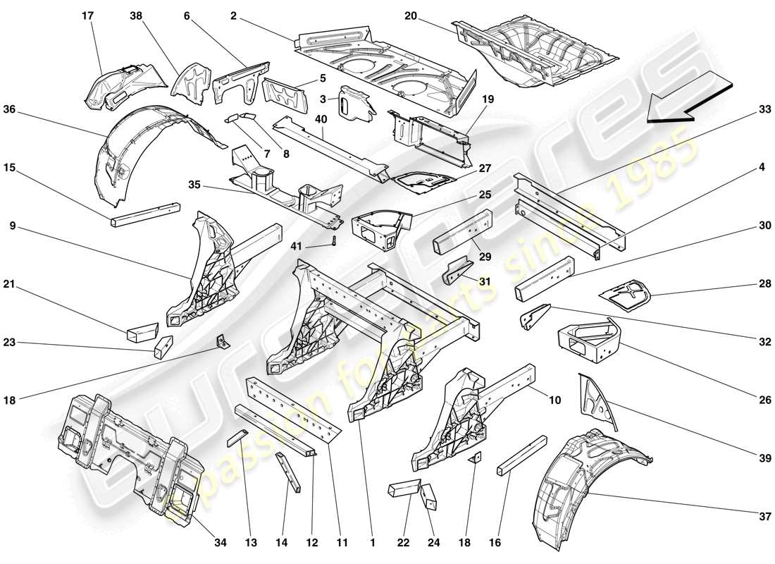 ferrari 599 gto (rhd) structures and elements, rear of vehicle part diagram