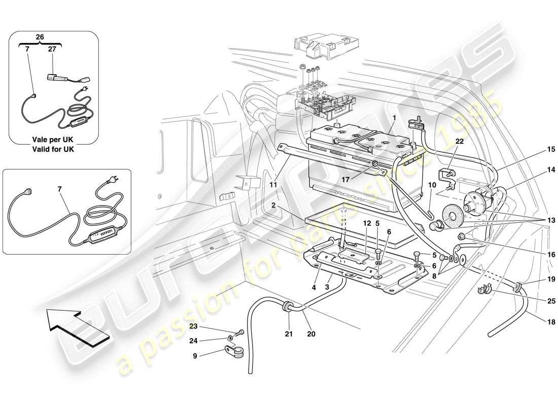 ferrari 599 sa aperta (usa) battery parts diagram