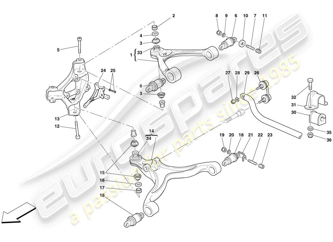 ferrari 612 scaglietti (europe) front suspension - arms and stabiliser bar parts diagram