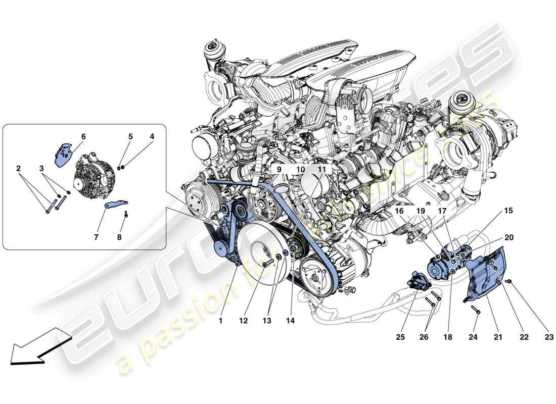 ferrari 488 gtb (usa) alternator - starter motor parts diagram