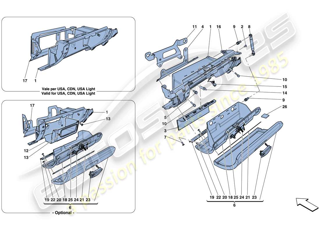 ferrari california t (rhd) glove compartment part diagram