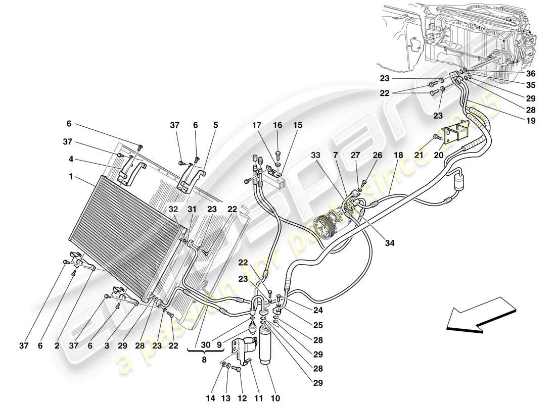 ferrari 599 gto (europe) ac system - freon pipes parts diagram