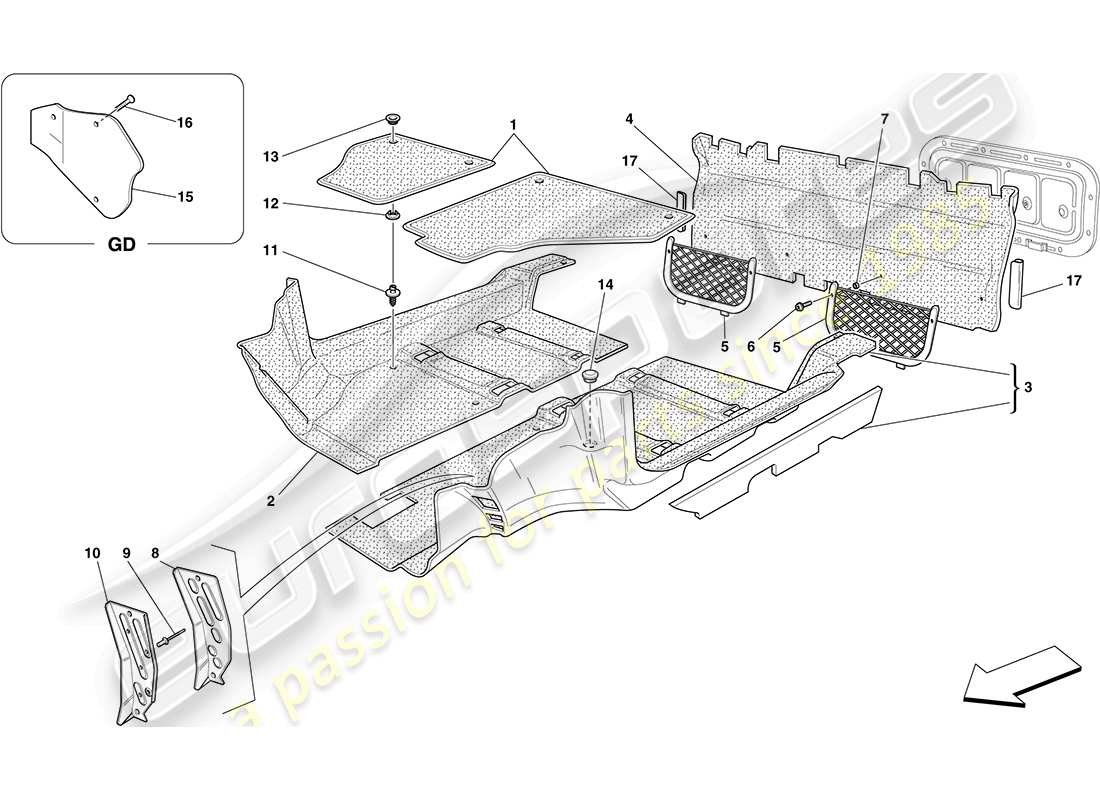 ferrari f430 coupe (europe) passenger compartment mats part diagram