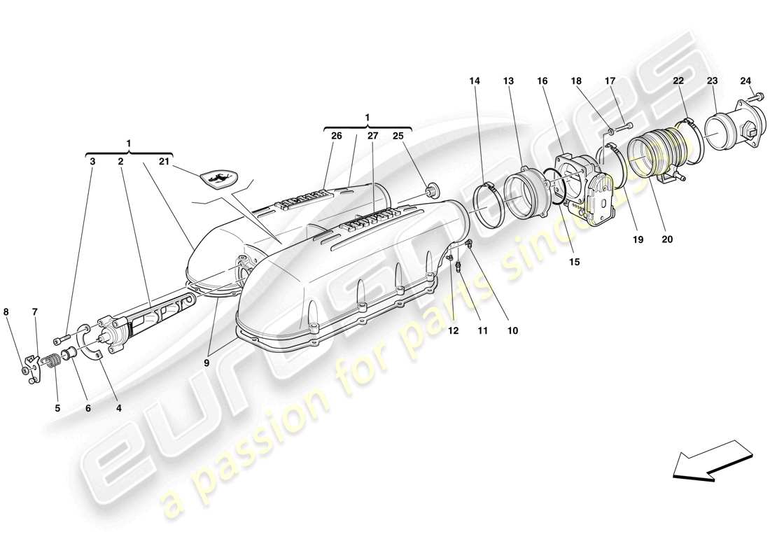 ferrari f430 spider (rhd) intake manifold cover parts diagram