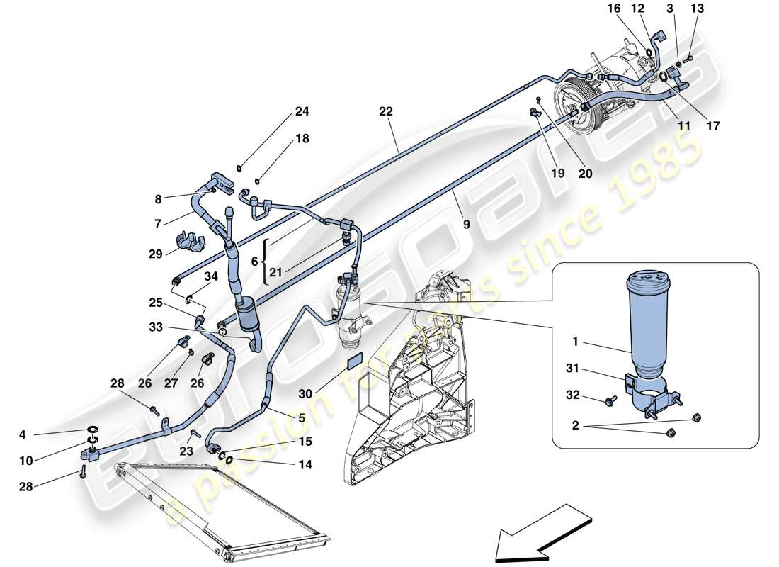 ferrari 458 speciale (europe) ac system - freon parts diagram