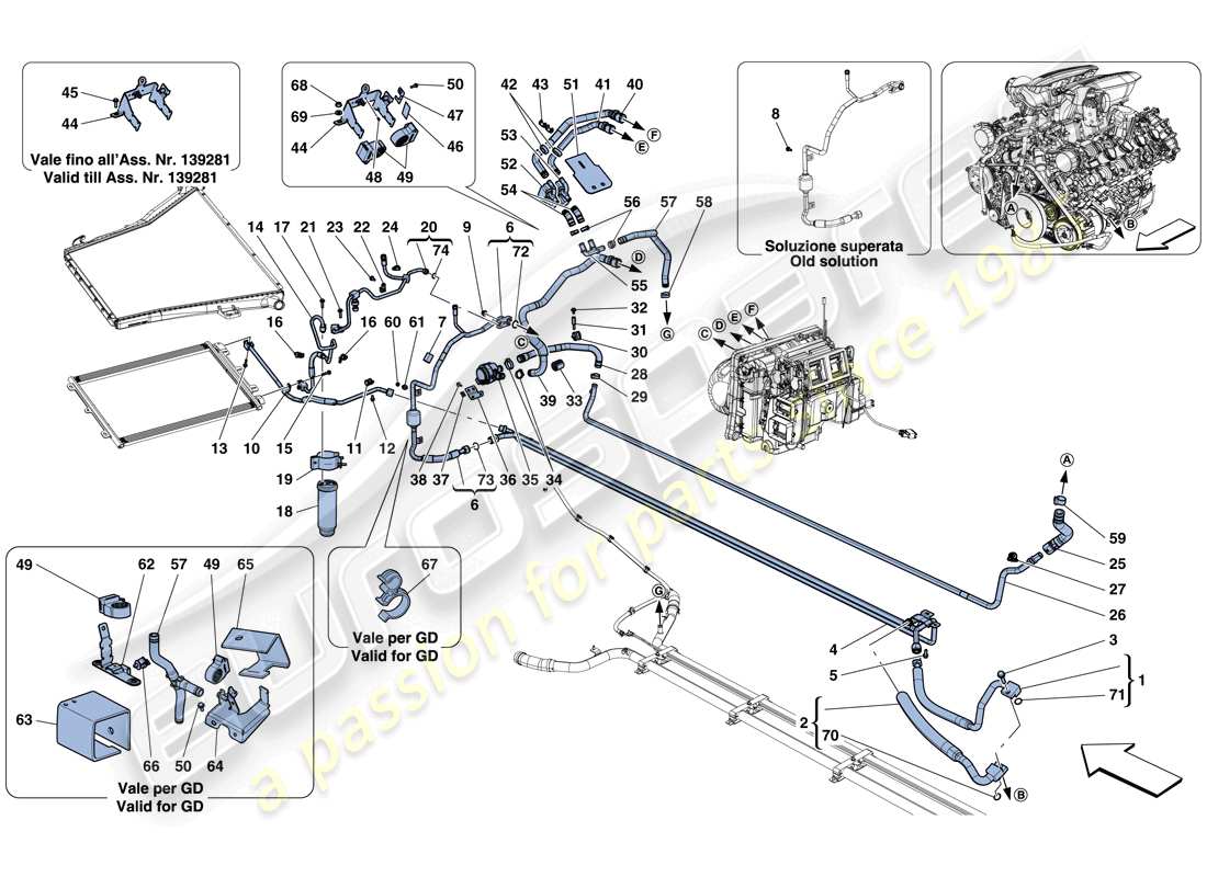 ferrari 488 gtb (rhd) ac system - water and freon part diagram