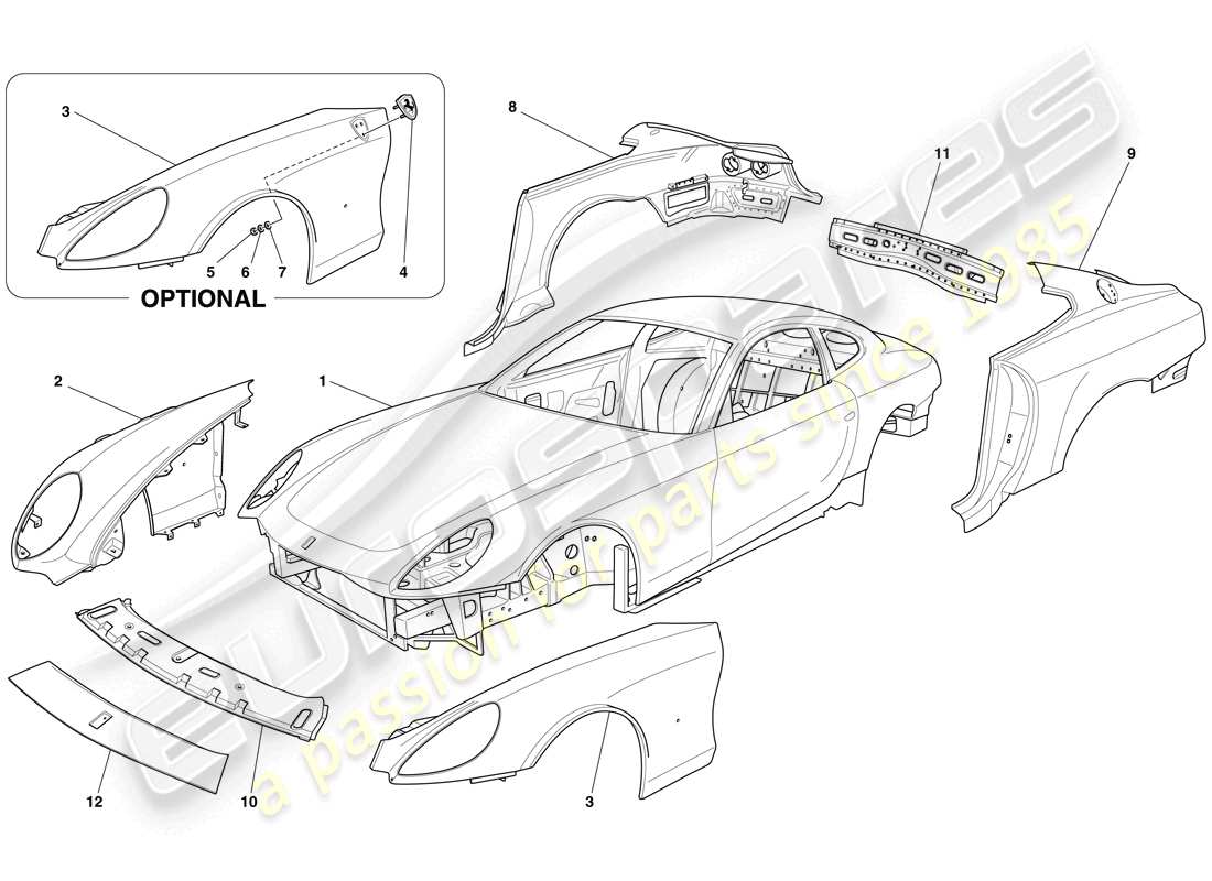 ferrari 612 sessanta (europe) bodyshell - external trim parts diagram