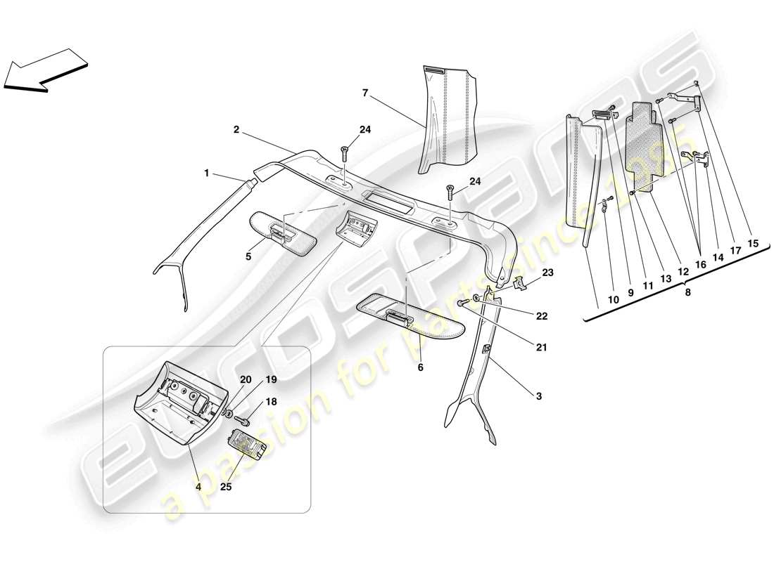 ferrari f430 spider (europe) headliner trim and accessories part diagram