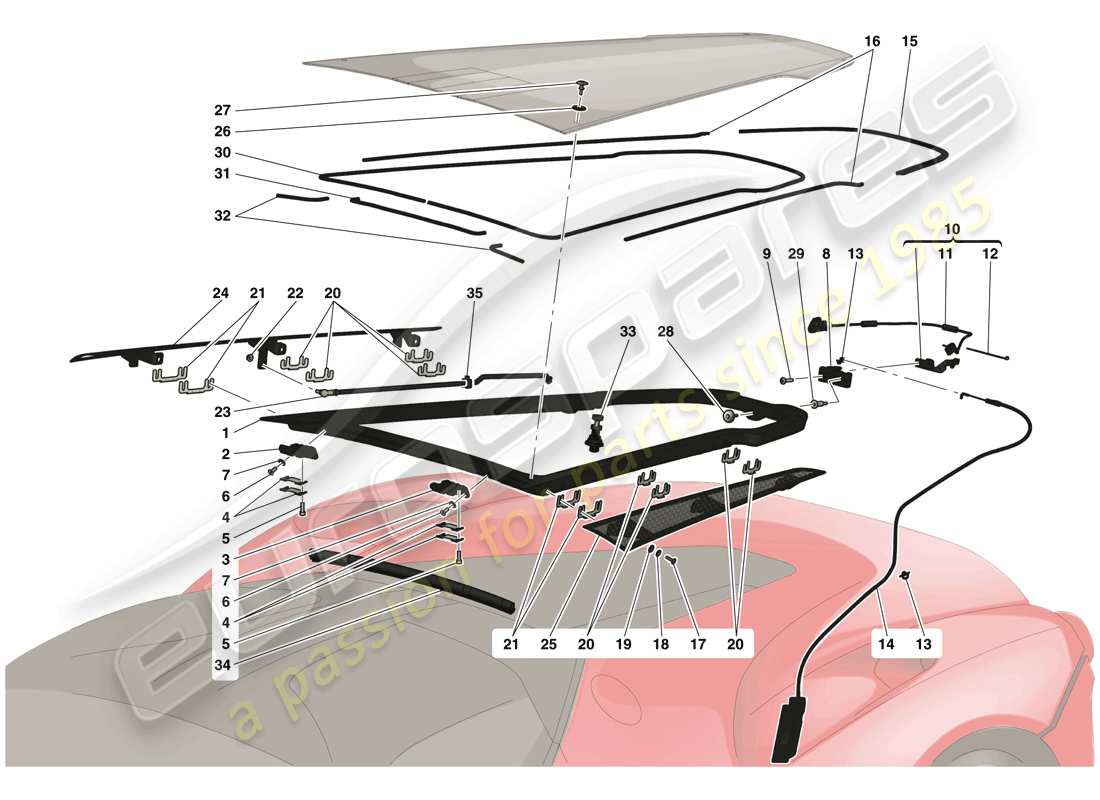 ferrari laferrari (usa) engine compartment lid and release mechanism part diagram