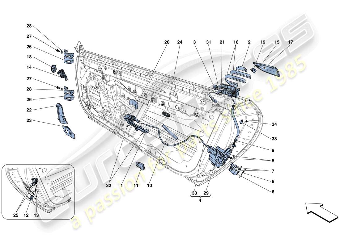 ferrari gtc4 lusso (europe) doors - opening mechanisms and hinges parts diagram