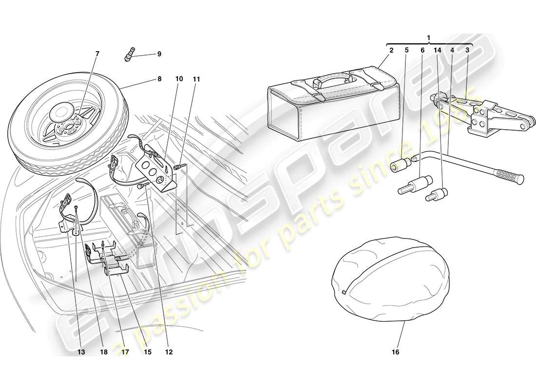 ferrari f430 coupe (rhd) spare wheel and tools parts diagram