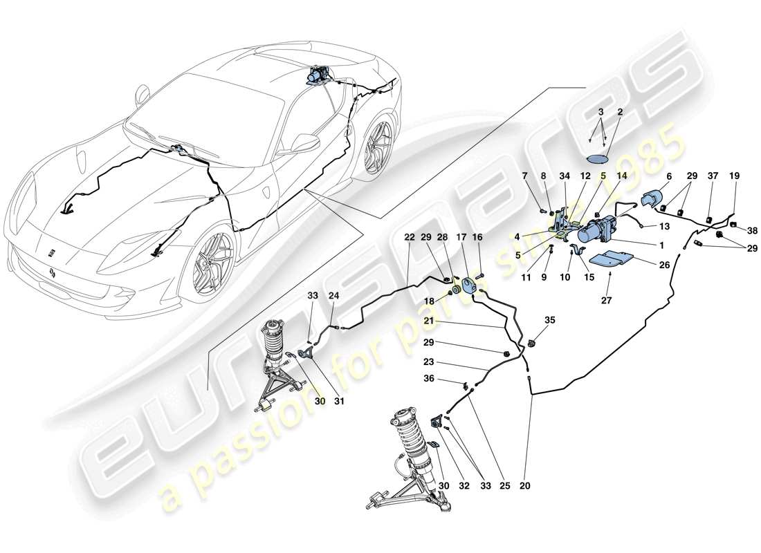 ferrari 812 superfast (rhd) vehicle lift system parts diagram