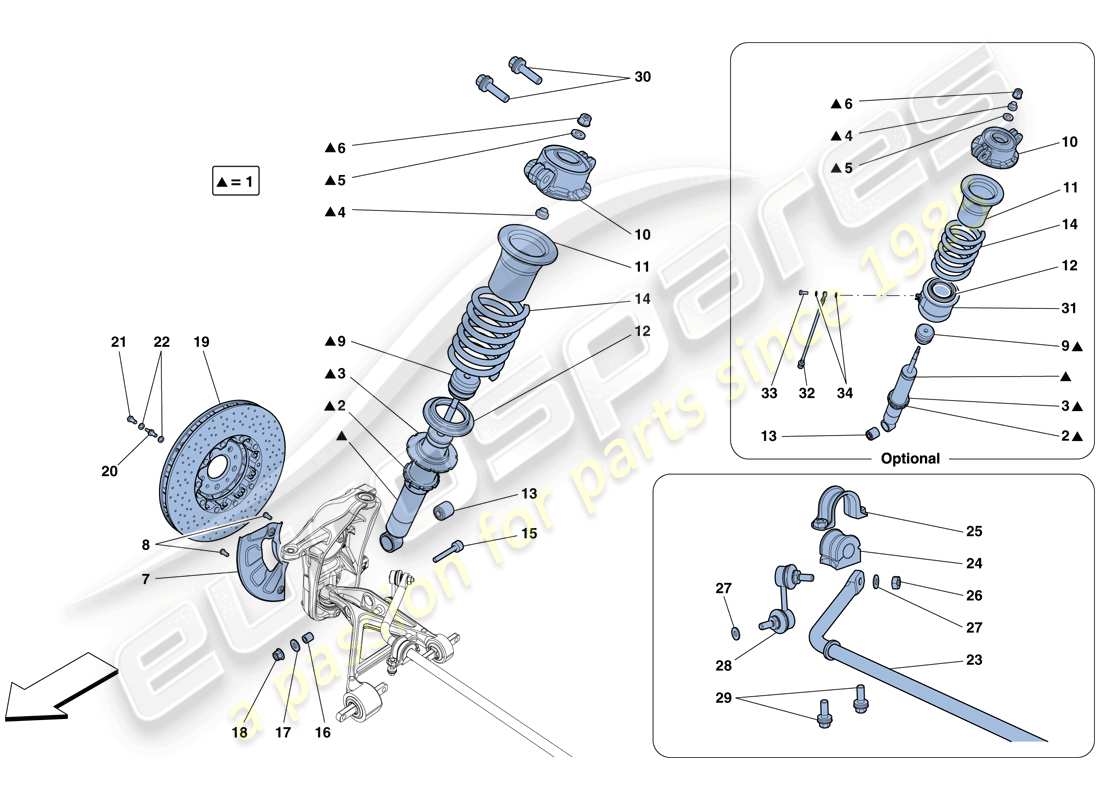 ferrari 488 spider (europe) front suspension - shock absorber and brake disc part diagram