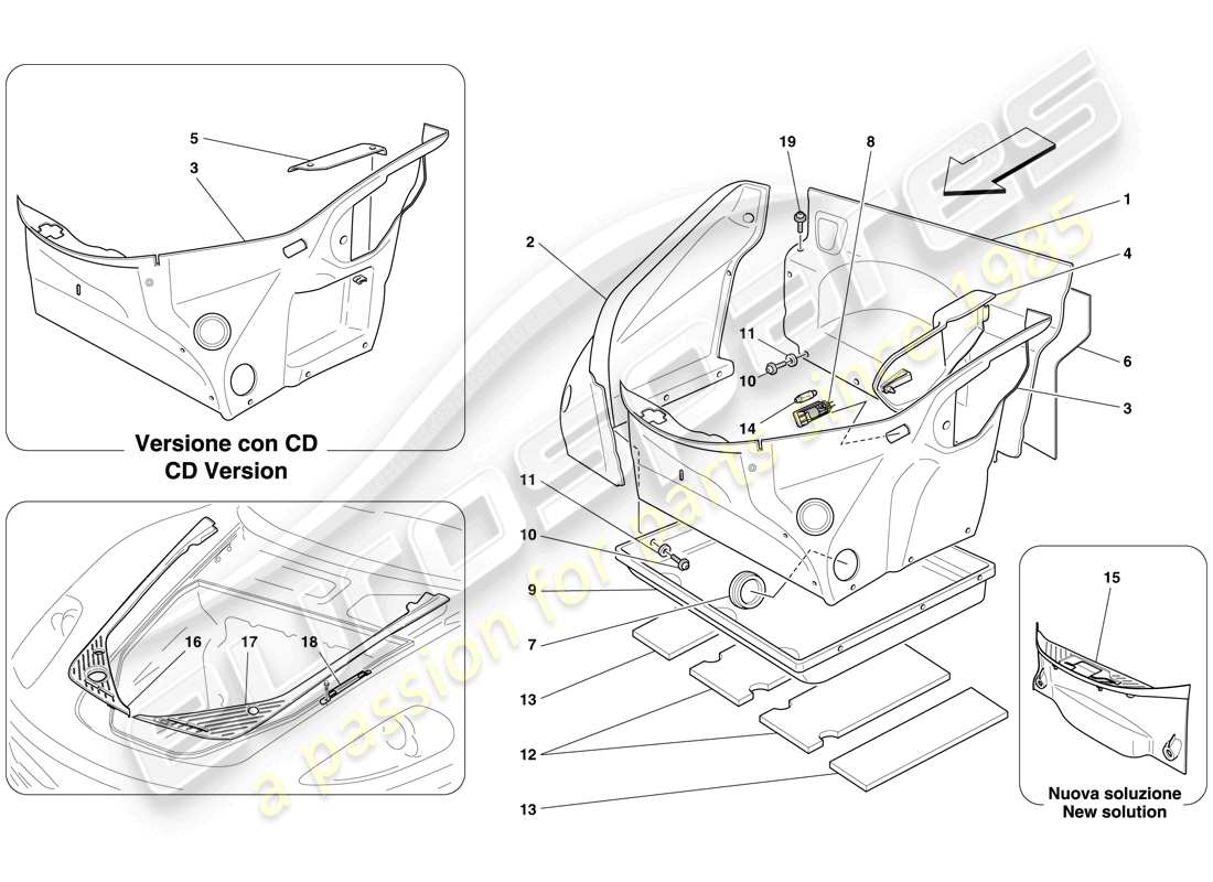 ferrari f430 spider (europe) front compartment trim part diagram