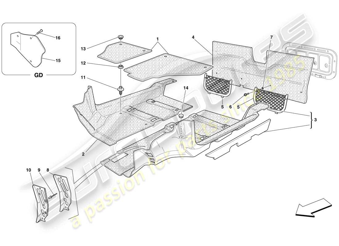 ferrari f430 spider (europe) passenger compartment mats part diagram