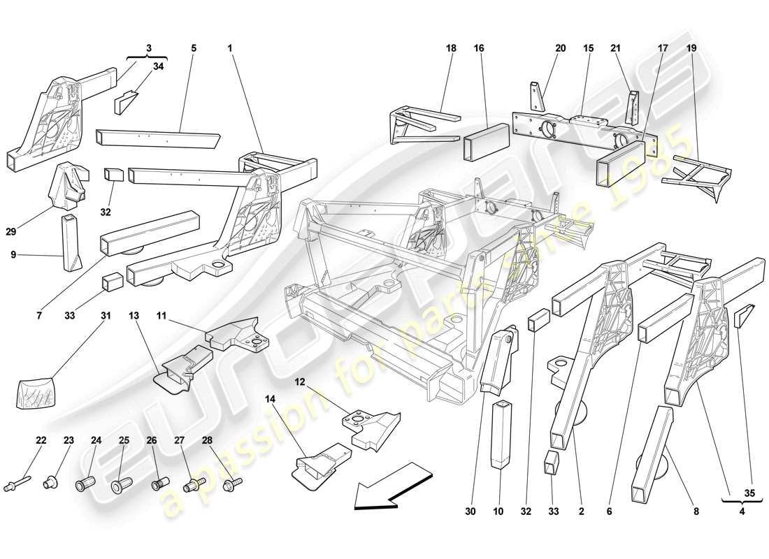 ferrari f430 scuderia (europe) chassis - rear element subassemblies parts diagram