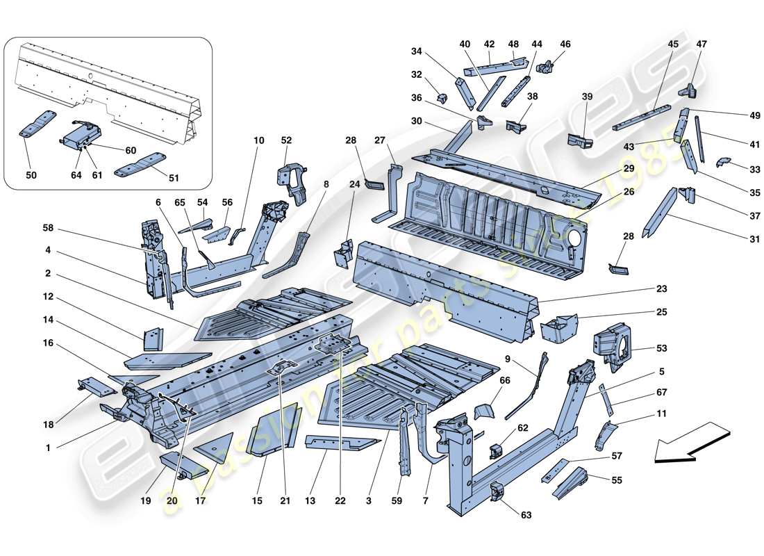 ferrari 458 speciale aperta (rhd) central elements and panels parts diagram