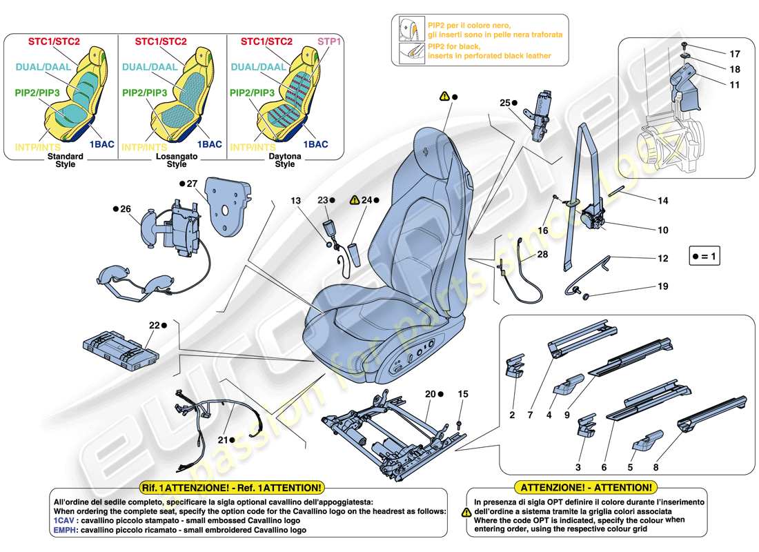 ferrari gtc4 lusso t (usa) front seat - seat belts, guides and adjustment parts diagram