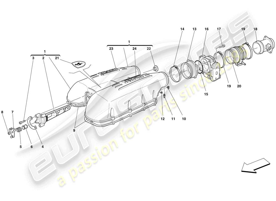 ferrari f430 scuderia (europe) intake manifold cover parts diagram