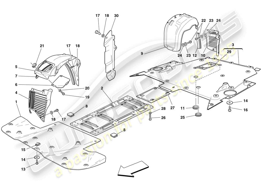 ferrari f430 scuderia (europe) flat undertray and wheelhouses parts diagram