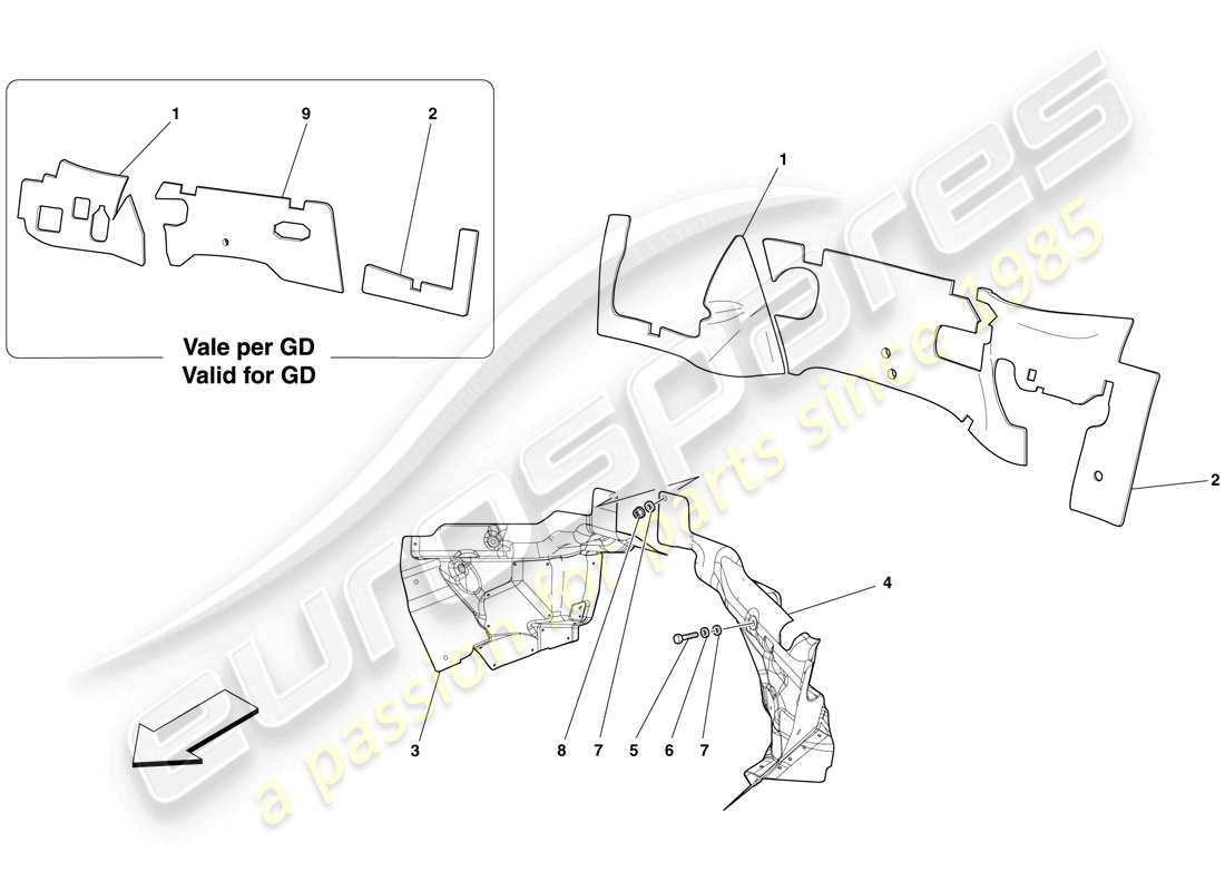 ferrari 599 gto (rhd) engine compartment firewall insulation part diagram