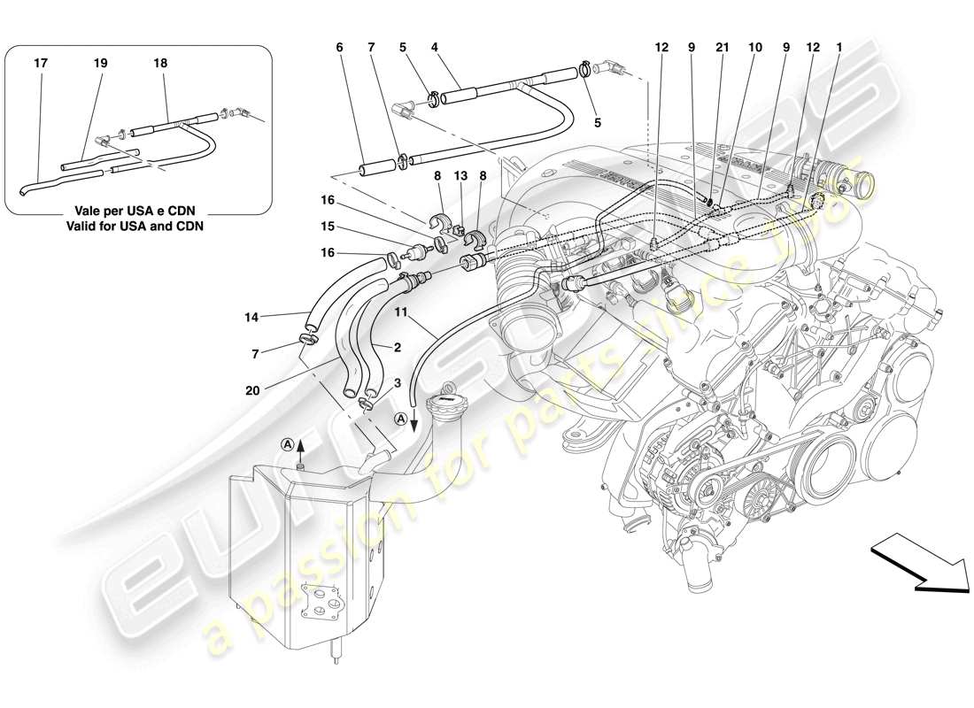 ferrari 599 gto (rhd) blow-by system part diagram