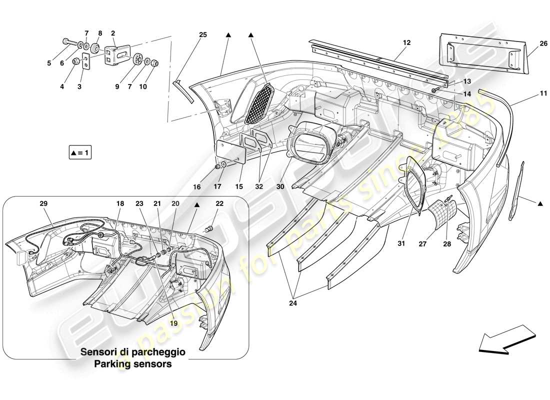 ferrari 599 gto (rhd) rear bumper parts diagram